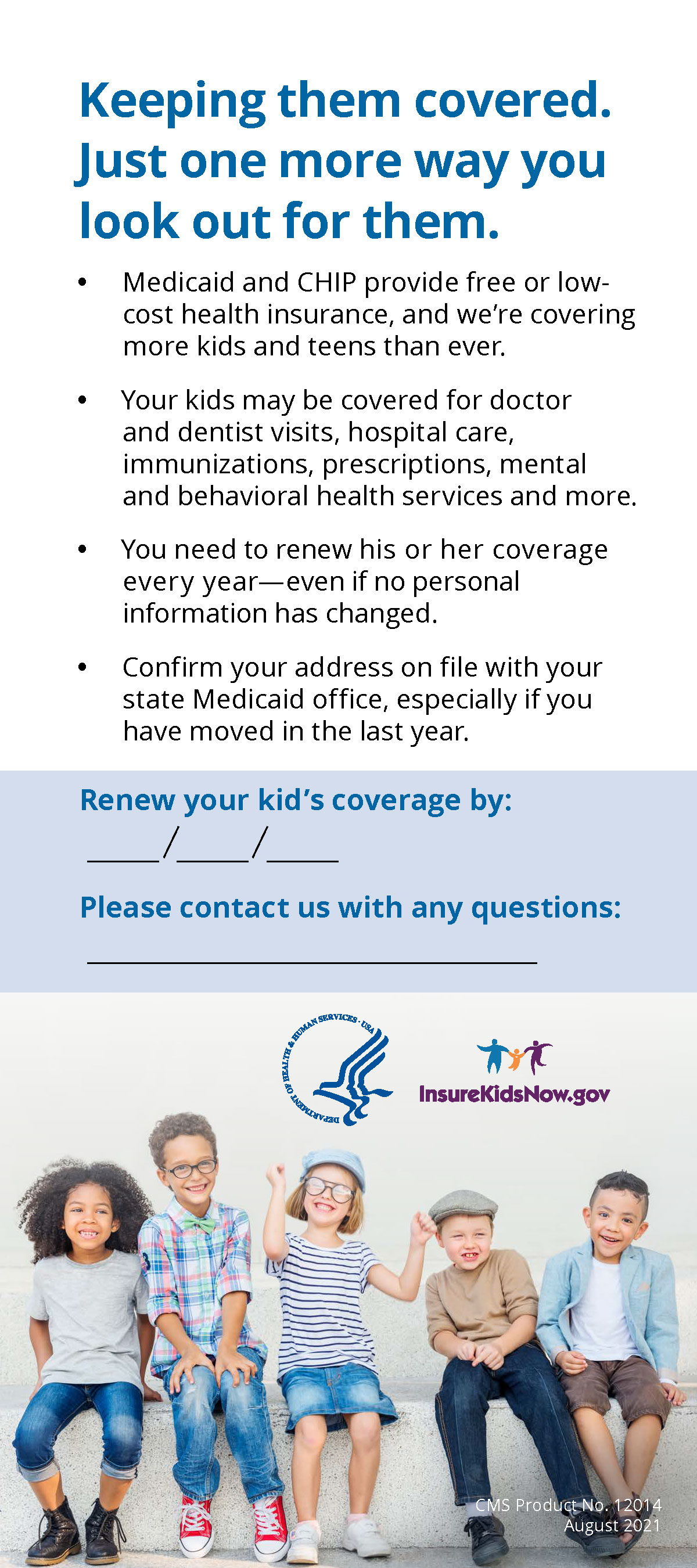 Renew kids coverage palm card reminder
