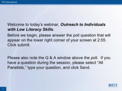Outreach to Individuals with Low Literacy Skills Webinar